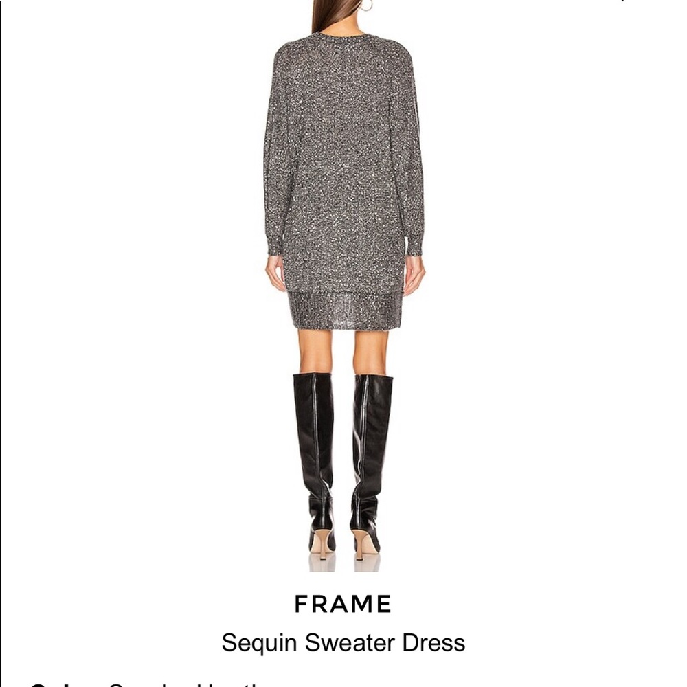 NWT FRAME Sequin Long Sleeve Sweater Minidress In Smoke Heather - Picture 4 of 8